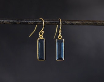 Kyanite Earrings, Gold and Gemstone Earrings, Geometric Drop Earrings, Bridesmaid Earrings, February Birthstone, Gold Vermeil