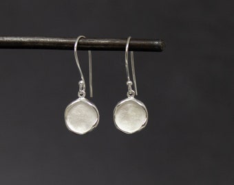 Silver Drop Earrings, Silver Disc Earrings, Textured Earrings, Round Earrings, Simple Earrings, Sterling Silver