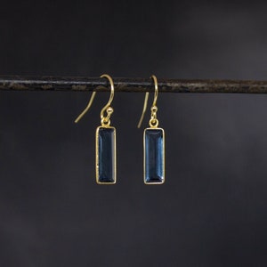 Kyanite Earrings, Gold and Gemstone Earrings, Geometric Drop Earrings, Bridesmaid Earrings, February Birthstone, Gold Vermeil