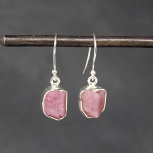 Raw Ruby Earrings, July Birthstone Jewellery, Silver and Gemstone Drop Earrings, Uncut Ruby Gemstone Drops