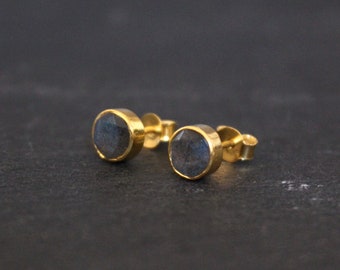 Labradorite Stud Earrings, Gold Studs, Gold and Labradorite, Gemstone Earrings, Semi Precious Stone, Gold Vermeil, Birthstone Jewellery