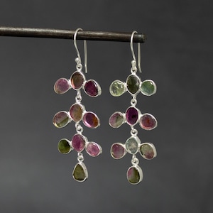 Tourmaline and Silver Earrings, October Birthstone Jewellery, Watermelon Tourmaline, Sterling Silver