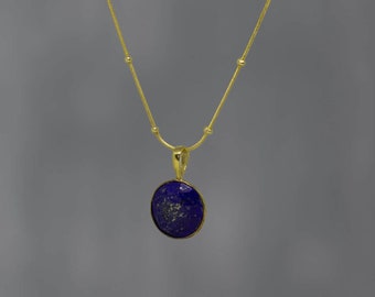 Lapis and Gold Pendant, Lapis Lazuli Necklace, September Birthstone Jewellery, Layering Necklace, Adjustable Studded Gold Chain