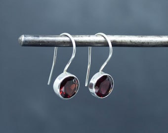 Garnet Earrings, Garnet and Silver Drop Earrings, Gemstone Earrings, January Birthstone, Sterling Silver