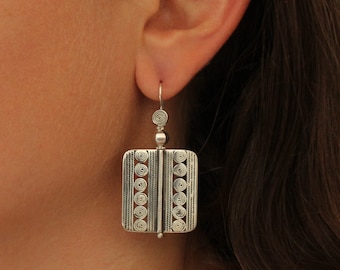 Silver Earrings, Silver Drops, Geometric Earrings, Unusual Earrings, Spiral Earrings, Ethnic Jewellery, Sterling Silver