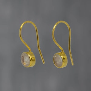 Moonstone and Gold Earrings, Faceted Rainbow Moonstone, June Birthstone Earrings, Gemstone Drops, Small Drop Earrings
