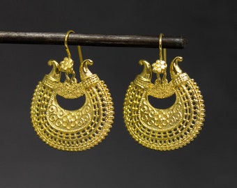 Gold Filigree Earrings, Gold Granulation Drop Earrings, Detailed Gold Earrings, Indian Dangle Earrings