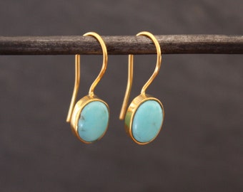 Turquoise Earrings, Gold and Turquoise Drop Earrings, December Birthstone, Natural Turquoise, Gold Vermeil, Gemstone Everyday Earrings