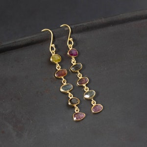 Tourmaline and Gold Earrings, Gemstone Dangle Earrings, October Birthstone, Gold Vermeil Drops
