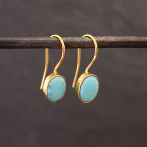 Turquoise Earrings, Gold and Turquoise Drop Earrings, December Birthstone, Natural Turquoise, Gold Vermeil, Gemstone Everyday Earrings image 1