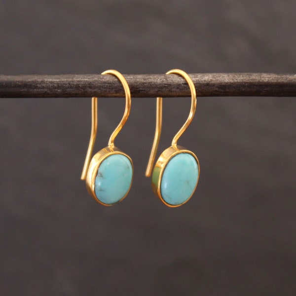 Turquoise Earrings, Gold and Turquoise Drop Earrings, December Birthstone, Natural Turquoise, Gold Vermeil, Gemstone Everyday Earrings