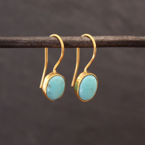 Boucles d'oreilles turquoise, pendants d'oreilles en or et turquoise, pierre de naissance de décembre, turquoise naturelle, or vermeil, boucles d'oreilles de tous les jours avec pierres précieuses