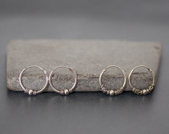 Silver Hoops, Bali Hoop Earrings, Everyday Hoops, Hoop Earrings, Boho Hoops, Tribal, Ethnic, Sterling Silver