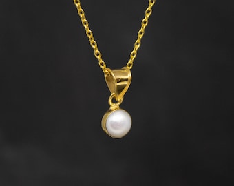 Gold and Pearl Pendant, White Pearl Necklace, Single Pearl Pendant, June Birthstone, Wedding Jewellery, Freshwater Pearl