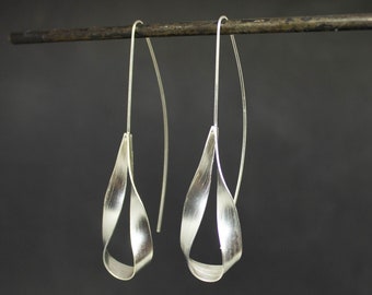 Silverbandörhängen, Droppformade silverörhängen, Långa hängande örhängen, Sterlingsilver