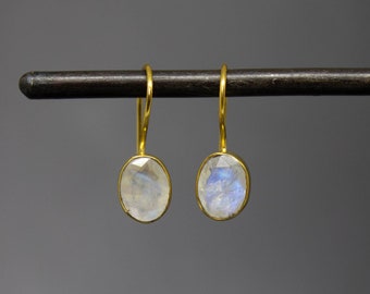 Gemstone Earrings, Rainbow Moonstone Earrings, Gold and Moonstone, June Birthstone Earrings, Gold Vermeil