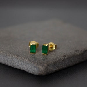 Green Quartz Earrings, Gemstone Stud Earrings, Gold and Quartz, Simple Everyday Earrings, Gold Vermeil image 2