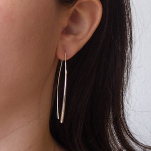 Long Silver Hoops, Silver Hoop Earrings, Sterling Silver Curved Drop Earrings, Minimal Silver Drops