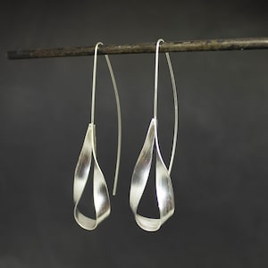 Silver Ribbon Earrings, Teardrop Silver Earrings, Long Dangle Earrings, Sterling Silver