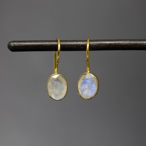 Gemstone Earrings, Rainbow Moonstone Earrings, Gold and Moonstone, June Birthstone Earrings, Gold Vermeil