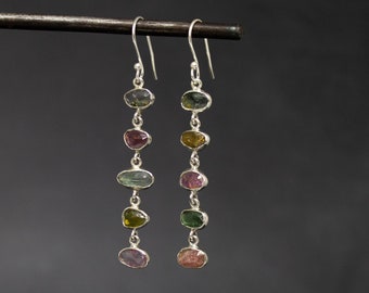 Tourmaline and Silver Earrings, Gemstone Dangle Earrings, October Birthstone, Sterling Silver Drops