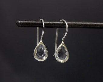 Crystal Earrings, Silver and Rock Crystal, April Birthstone, Faceted Gemstone Earrings, Teardrop Earrings, Sterling Silver