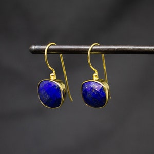 Lapis Lazuli Earrings, Gold and Lapis Earrings, Faceted Lapis Lazuli, Square Lapis Earrings, Gold Vermeil