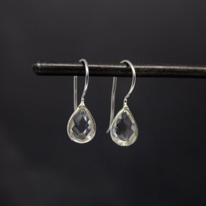 Crystal Earrings, Silver and Rock Crystal, April Birthstone, Faceted Gemstone Earrings, Teardrop Earrings, Sterling Silver