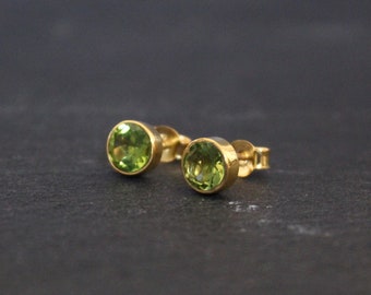 Peridot Stud Earrings, Gold Studs, August Birthstone, Gemstone Earrings, Semi Precious Stone, Gold Vermeil, Birthstone Jewellery