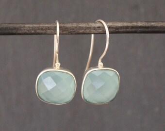 Gemstone Earrings, Aqua Chalcedony and Silver Earrings, Square Earrings, March Birthstone Earrings, Sterling Silver, 925