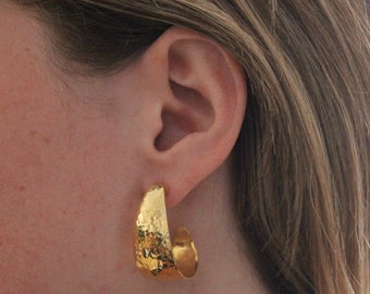 Hammered Gold Hoops, Gold Hoop Earrings, Textured Gold Vermeil, Large Statement Hoops