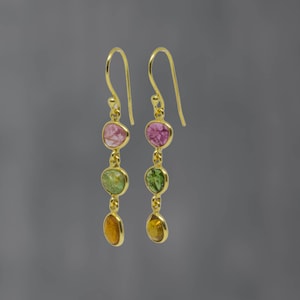 Tourmaline Earrings, Gold and Tourmaline Drop Earrings, October Birthstone, Gemstone Earrings, Tourmaline Jewellery, Gold Vermeil