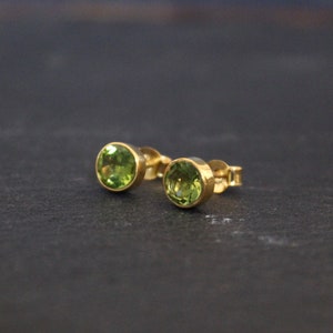 Peridot Stud Earrings, Gold Studs, August Birthstone, Gemstone Earrings, Semi Precious Stone, Gold Vermeil, Birthstone Jewellery image 1