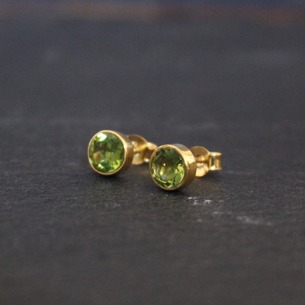 Peridot Stud Earrings, Gold Studs, August Birthstone, Gemstone Earrings, Semi Precious Stone, Gold Vermeil, Birthstone Jewellery