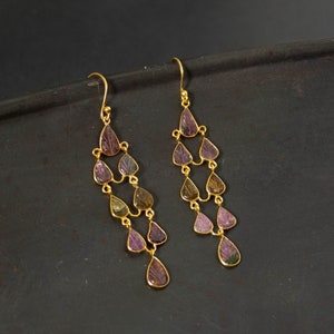 Tourmaline Earrings, Gold and Tourmaline Earrings, Chandelier Earrings, October Birthstone, Carved Gemstone Earrings