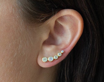 Rainbow Moonstone Ear Climber, Gemstone Climber Earrings, Gold and Moonstone Crawler Earring, June Birthstone