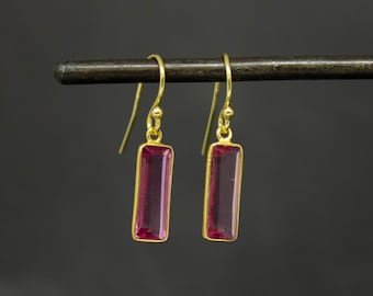 Pink Quartz Earrings, Gold and Gemstone Earrings, Geometric Drop Earrings, Bridesmaid Earrings, Gold Vermeil