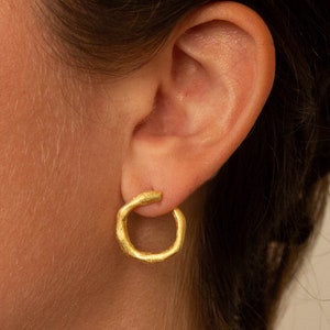 Gold Ear Jackets, Brushed Gold Studs, Organic Circle Earrings, Matt Gold Vermeil, Front and Back Earrings