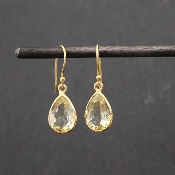 Lemon Topaz Earrings, Gold and Gemstone Earrings, Teardrop Earrings, Lemon Topaz Drops, Yellow Gemstone, Gold Vermeil