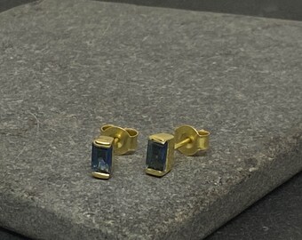 Kyanite Earrings, Gemstone Stud Earrings, Gold and Blue Kyanite, Simple Everyday Earrings, Gold Vermeil