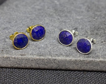 Lapis Lazuli Earrings, Gold and Lapis, Silver and Lapis Studs, Gemstone Everyday Earrings