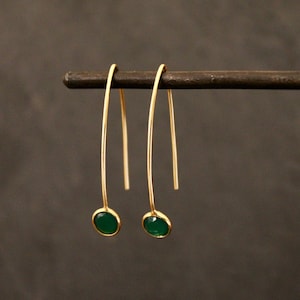 Green Onyx Earrings, Gemstone Hoops,  Gold and Green Quartz Earrings, Gold Hoop Earrings, Gold Vermeil