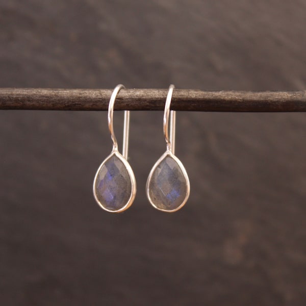 Labradorite Earrings, Silver and Labradorite, Faceted Gemstone Earrings, Silver Drop Earrings, Teardrop Earrings, Sterling Silver