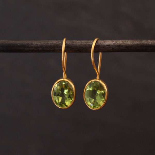 Peridot Earrings, Peridot and Gold, August Birthstone, Faceted Peridot, Gold Drop Earrings, Birthstone Earrings, Gold Vermeil