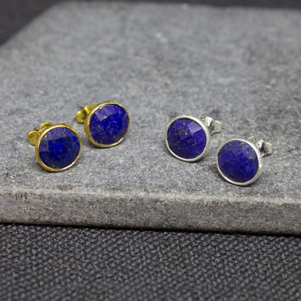 Lapis Lazuli Earrings, Gold and Lapis, Silver and Lapis Studs, Gemstone Everyday Earrings