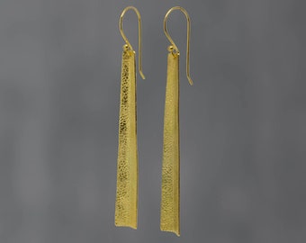 Gold Earrings, Gold Drops, Textured Gold, Statement Earrings, Long Earrings,