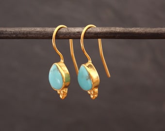 Gold and Turquoise Earrings, Turquoise Earrings, Turquoise Drops, December Birthstone Earrings, Teardrop Earrings, Gold Vermeil