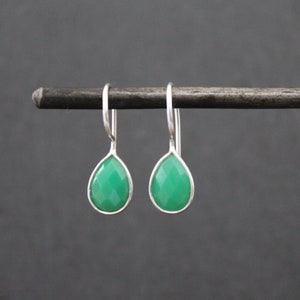 Green Chrysoprase Earrings, Gemstone Earrings, Silver Earrings, Teardrop Earrings, Sterling Silver