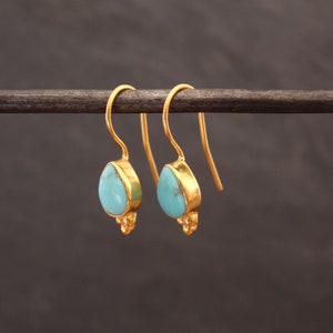 Gold and Turquoise Earrings, Turquoise Earrings, Turquoise Drops, December Birthstone Earrings, Teardrop Earrings, Gold Vermeil