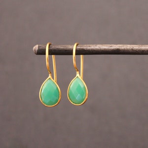 Green Chrysoprase Earrings, Gemstone Earrings, Gold Drop  Earrings, Teardrop Earrings, Gold Vermeil